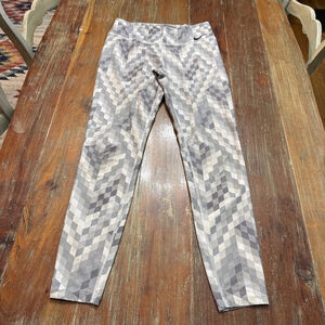 Nike Gray White Geometric Dri Fit Leggings M Womens
